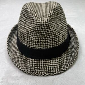 Vintage Stetson Houndstooth Fedora Hat‎ 7 1/4 Wool Classic Black White